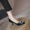 Tacones Altos de Cuero Genuino para Mujer Talla Grande Gamuza Negro Zapatos de Trabajo Profesionales Elegantes Hermosos Tacón de Aguja Boca Baja Zapatos de Una Sola Capa