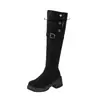 Botas altas de punta redonda para mujer, estilo nuevo de invierno 2026, forradas de felpa, adelgazantes, de suela gruesa, con hebilla de cinturón, de tacón alto, botas ajustadas