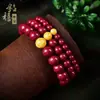 Pulseira de Cristal Natural Cinábrio com Contas Grandes de Pedra Crua Translúcida, Contas da Sorte de Minério de Ouro Real para Homens e Mulheres em Seu Ano Zodiacal