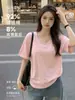 Camiseta de Manga Corta para Mujer Estilo Coreano de Primavera, Algodón Puro, Corte Holgado, Capa Base Adelgazante, Rosa Dopamina