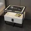 Mesita de noche Inteligente Pequeña de Hierro Arte Muy Simple Moderna Lujo Ligero Tablero de Roca Madera Maciza Recargable Inalámbrica Gabinete de Mesita de Noche para Dormitorio