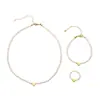 Conjunto de Joias Elegante Estilo Francês Colar Pequeno de Pérola em Forma de Coração Pulseira Corrente Elegante de Alto Padrão para Clavícula Presente de Dia dos Namorados
