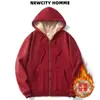 Jaqueta corta-vento de fleece pesado com forro sherpa para outono e inverno, moletom com capuz unissex, caimento solto, cardigã com ombros caídos