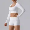 Top de Yoga Acanalado Ajustado para Mujer Otoño e Invierno, de Manga Larga, Corte Corto, que Muestra el Ombligo, Adelgazante, Transpirable, de Secado Rápido, Ropa Deportiva para Fitness