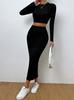 Ropa de Mujer Europea y Americana Transfronteriza 2025 Amazon Primavera Moda Casual Cuello Redondo Manga Larga Falda Ajustada Traje de Punto