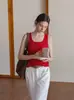 Chaleco de Punto de Seda Hielo Rojo con Cuello Semiabierto para Mujer, Ropa de Verano Exterior, Ajuste Delgado, Top sin Mangas Racerback Estilo Hot Girl 245