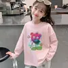Estilo Novo Primavera e Outono Solto Gola Redonda Roupa Íntima Moda Infantil Feminina Camiseta de Algodão Puro Manga Longa para Crianças Maiores Tendência Top Feminino