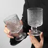 Copa de Vino de Alto Valor con Diseño de Vidrio en Relieve de Girasol Estilo Retro Ins Bebida Jugo Copa Alta para Agua