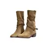 Botas de montar adelgazantes estilo retro para mujer, nuevo modelo 2026, punta fina, gamuza, hebilla, uso bidireccional, botas western plegables