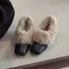 Zapatos de Felpa Cuadrados Retro con Temperamento Peludos para Mujer 2026 Otoño/Invierno Nuevos Mocasines Planos Mary Jane de Lana de Cordero