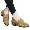 Nuevos Zapatos de Otoño para Mujer 2026: Mocasines de Piel Brillante de Tacón Medio, Mocasines de Tacón Grueso para Mujer, Zapatos Pequeños de Cuero Suave Estilo Británico de Otoño