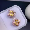 Venda Direta da Fábrica Brincos de Citrino Natural Prata 925 Banhada a Ouro com Pedra Lapidada 9*9mm Citrino Natural Puro da Sorte