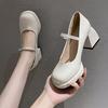 Salto Alto Feminino Salto Grosso Primavera e Outono 2025 Sapatos de Plataforma Impermeáveis Estilo Princesa Sapatos de Salto Único Mary Jane Francês Retrô
