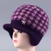 Gorro de invierno para mujer, mujer mayor, forrado de polar, cálido, gorro de lana tejido, gorro para mujer de mediana edad y mayor, gorro con orejeras de pico forrado de polar