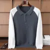 Prenda de Punto de Cachemira con Media Cremallera para Hombre 25 Otoño e Invierno Cuello Polo Capa Base Prenda de Punto Estilo Perezoso Top de Punto con Solapa de Color Contrastante
