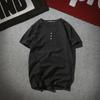 Verão japonês novo linho masculino manga curta fina camiseta estilo chinês cor sólida três botões meia manga linho de linho