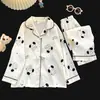 Conjunto de ropa de casa para niños con cuello de solapa, adecuado para primavera y otoño, fino y ligero, cárdigan de manga larga, estilo coreano, pijama de algodón con estampado de nubes para niñas
