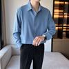 Camisa de manga larga informal de negocios holgada estilo coreano para hombre, de color liso, sin planchar, estilo maduro y ligero, de primavera y otoño