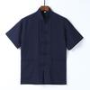 Traje Tang para Hombre Camisa Casual de Verano Estilo Chino Suelta Camiseta de Manga Corta Top Traje de Tai Chi para Papá de Mediana Edad y Anciano