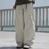 Calça Cargo Casual Solta com Design Plissado Retro Japonês Unissex Versátil Calça Longa de Perna Larga Solta