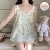 Pijama con Almohadillas para el Pecho para Mujer, Nuevo Estilo Verano 2025, Shorts de Tirantes de Algodón Nube, Conjunto de Dos Piezas Dulce y Puro para Estar en Casa