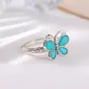 Yuebao Joyería Turquesa Plata de Ley S925 Mariposa Flor de Ciruelo Moda Casual Nicho Viejo Anillo Ajustable Personalizado