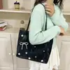 Bolso Tote de Lunares con Lazo para Mujer 2025 Nuevo Estilo Coreano Gran Capacidad Estudiante Clase Viaje al Trabajo Bolso de Hombro Versátil