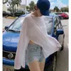 Saída de Praia de Tricô com Proteção Solar Feminina Design de Nicho Ins Camiseta de Verão Solta Leve com Proteção Solar