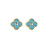 Pendientes de Plata de Ley S925 Turquesa Trébol de Cuatro Hojas Pequeños Frescos Moda Pétalo Pendientes Elegantes Lujo Accesible Retro Pendientes para Mujer