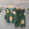 Pijama Infantil Verão Meninos Algodão Seda Roupa de Casa Conjunto Meninas Fino Bebês Meninos Manga Longa Algodão Seda Roupa para Ar Condicionado