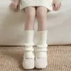 Botas y Calcetines de Algodón para Niños, Calcetines de Raya Vertical de Felpa de Color Puro para Otoño e Invierno, Cubre Piernas de Pantorrilla Base Estilo Coreano para Niña