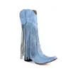 Botas Talla Grande Amazon Botas de Caña Alta con Borlas Comercio Exterior Británicas Gruesas con Remaches 4 Botas Nuevas para Mujer con Algodón Azul