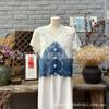 Wen Chuang Tie Dye Tingimento Azul Tingimento Vegetal Azul e Branco Tricô Vazado Manga Curta Jaqueta Cardigan Protetor Solar Jaqueta para Usar por Cima