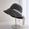 Chapéu de Pescador Listrado Retro Tendência para Mulheres, Chapéu de Sol de Tecido com Fita Color-Blocking para o Verão, Dobrável Portátil Versátil