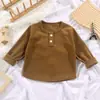 Camiseta interior de cuello redondo acanalada de terciopelo para primavera y otoño, ropa interior para niños y niñas, camiseta de manga larga para bebé, tops versátiles de estilo extranjero
