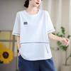 Verano Nueva Llegada Suelta talla grande Camiseta de manga corta para mujer Retro Costura Top Casual Suelto Todo combina Top Delgado