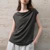 Top de punto de cáñamo de alta gama con cuello tipo swing, camiseta sin mangas de alta inteligencia, verano, alta gama, ligero y fino, corte ajustado, micro manga corta