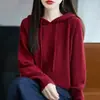 Directo del fabricanteSudadera de punto con capucha de color liso y corte holgado para mujer, nuevo suéter de abrigo de otoño, camiseta básica de moda