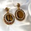 Aretes Retro de Ojo de Tigre Aretes Estilo Corte Francés con Diamantes Aretes Temperamento Femenino Joker Comercio Electrónico Transfronterizo Venta al por Mayor