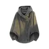 Sudadera con capucha de peso pesado y cremallera diagonal, cárdigan oversized estilo americano para hombre, chaqueta retro a rayas de moda con un look fresco y elegante