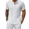 Conjunto casual de 2 piezas para hombre, nuevo en Amazon para el verano: Conjunto de Camisa de Manga Corta Lisa Texturizada y Shorts
