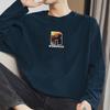 Camiseta negra de algodón pesado de 260 g para hombre, de manga larga, cuello redondo, con estampado de moda, para otoño
