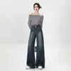 Jeans de Pierna Ancha de Cintura Alta Nostálgicos Vintage Talla Grande para Mujer Relajación Perezosa Chica Gordita Sueltos Pantalones de Trapeador Micro-acampanados