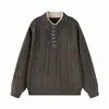 Suéter Cableado Vintage Yidao 2026 Otoño Nuevo Estilo Japonés Retro Old Money Falso Dos Piezas Cuello Henley para Hombre