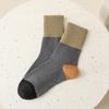 Meias Grossas Quentes de Lã com Mistura de Pelo de Coelho para Outono e Inverno, Meia de Cano Médio com Blocos de Cor, Meias de Dormir Femininas - Venda por Atacado