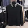 Suéter Grueso de Forro Polar para Invierno, Estilo Falso de Dos Piezas para Hombres de Mediana Edad, Camisa de Cuello de Moda, Suéter Base Cálido Casual