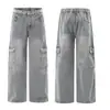 Muxi Clothing Jeans Vintage de Rua Estilo Americano para Homens, Marca da Moda Calças de Trabalho Patchwork Versáteis, Calças Retas de Perna Larga para Homens