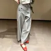 Pantalones casuales únicos y elegantes con cinturón, verano 2026, estilo old money, simples y fluidos, pantalones de pierna ancha de traje gris claro