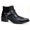 Botas Curtas de Comércio Exterior Novas de Fábrica Moda Personalidade Fivela Salto Bloco Bico Fino 39-48 Botas Chelsea Botas Masculinas
