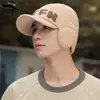 Boné de Baseball de Lã Tricotado de Inverno Masculino com Letras, Forrado com Fleece para Aquecimento, Boné de Baseball de Lã à Prova de Frio para Ciclismo ao Ar Livre